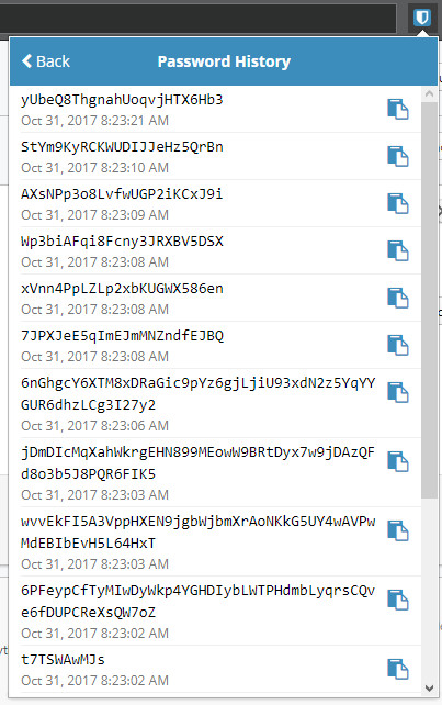 Bitwarden feature for generated password history
