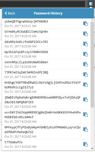 Bitwarden feature for generated password history