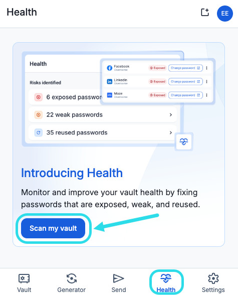Health reports in browser extension