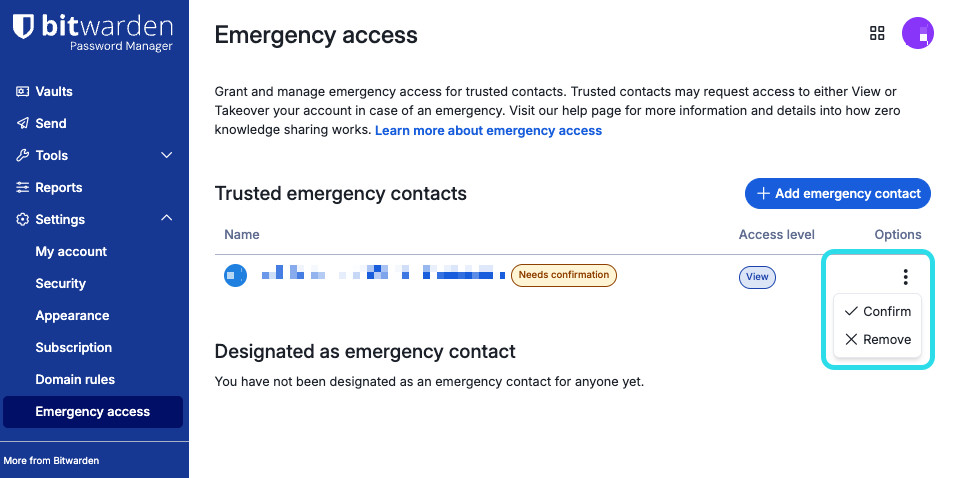 Confirm an emergency contact