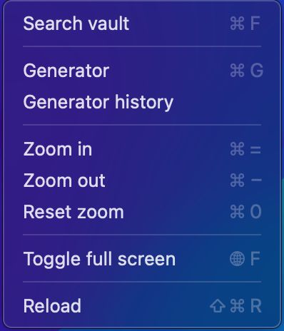 Figure 1: The Bitwarden desktop app View menu on macOS.