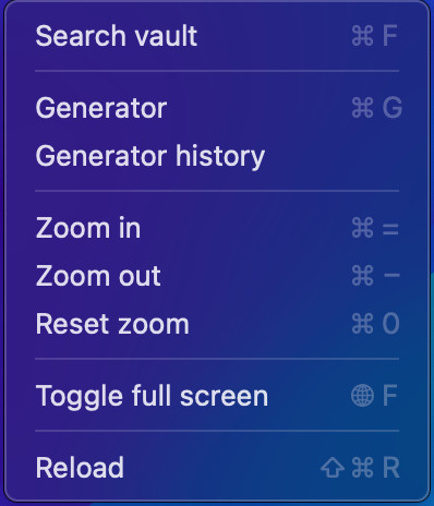 Figure 1: The Bitwarden desktop app View menu on macOS.