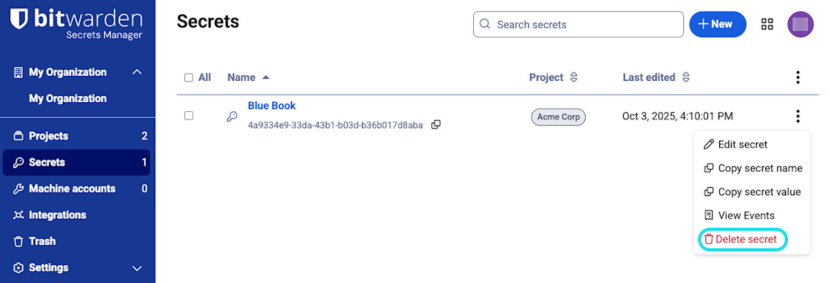 Delete secret