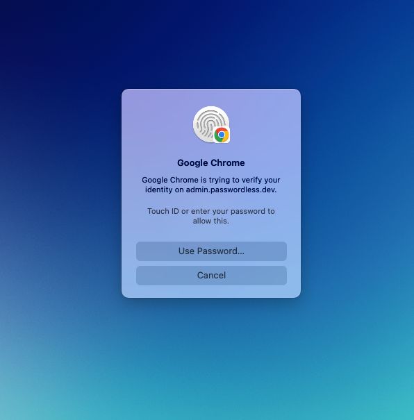Google Chrome is trying to verify your identity on admin.passwordless.dev.