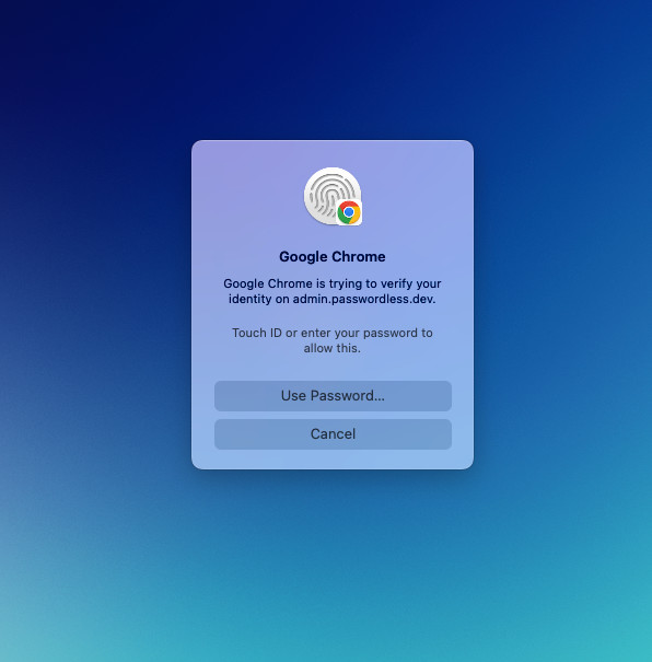Google Chrome is trying to verify your identity on admin.passwordless.dev.