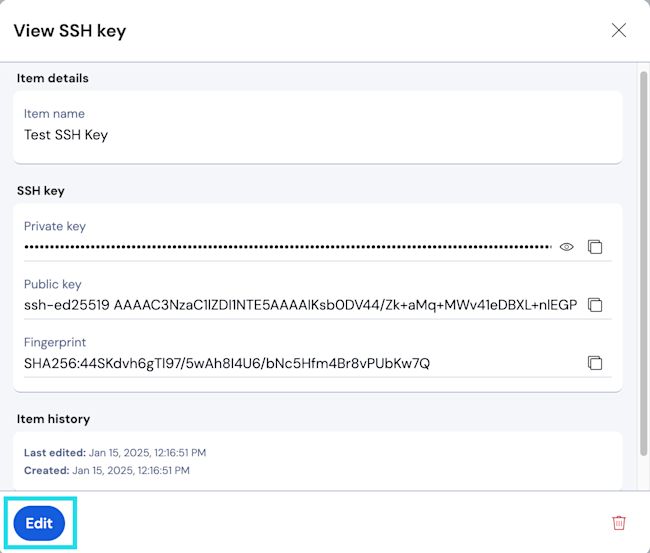 Edit SSH item web app