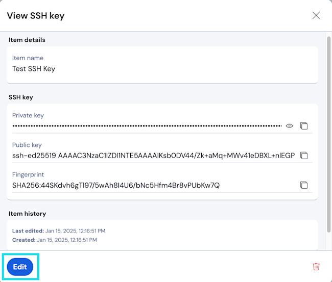 Edit SSH item web app