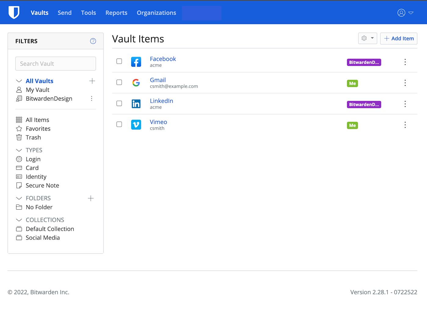 New combine vault view - Showing both Organization and Personal items