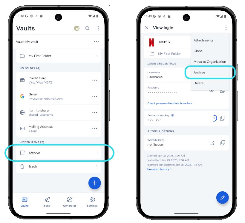 Archive with the mobile app