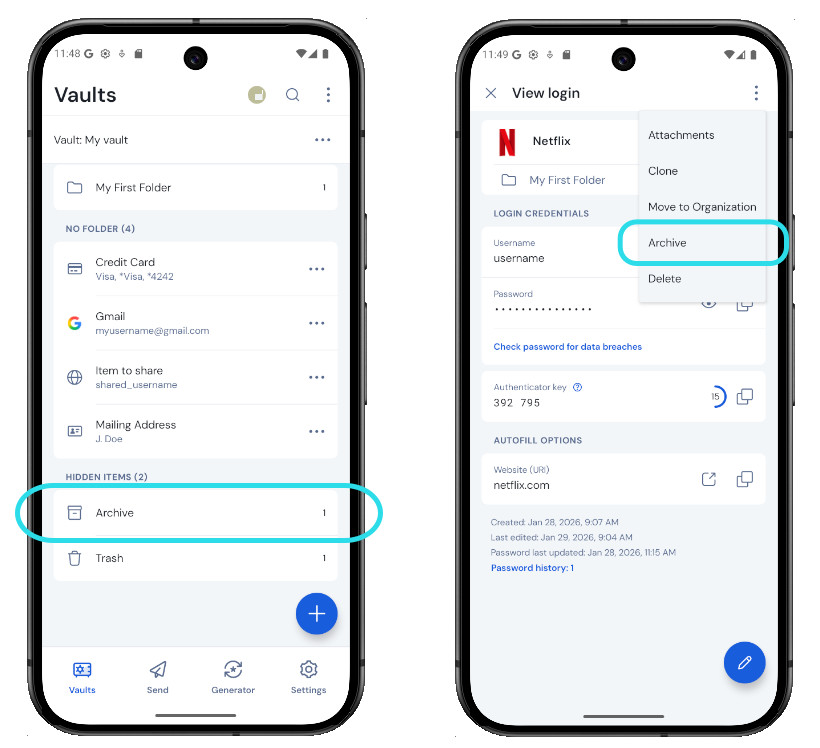 Archive with the mobile app