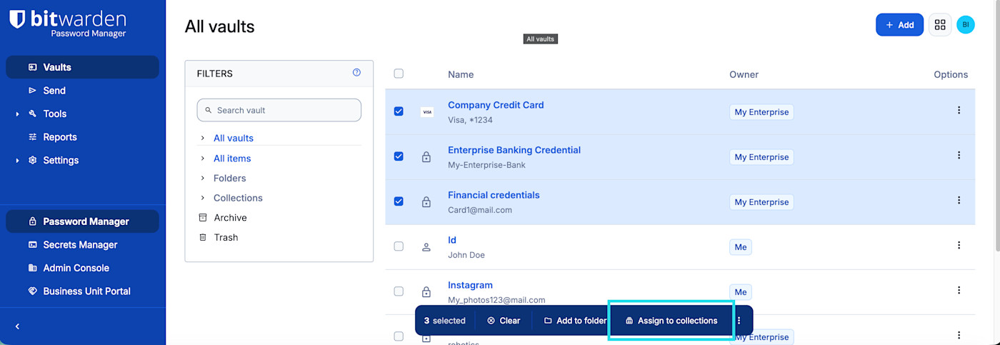 Assign to collections