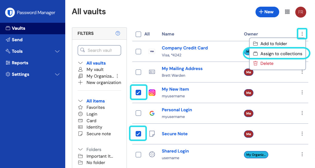 Assign to collections