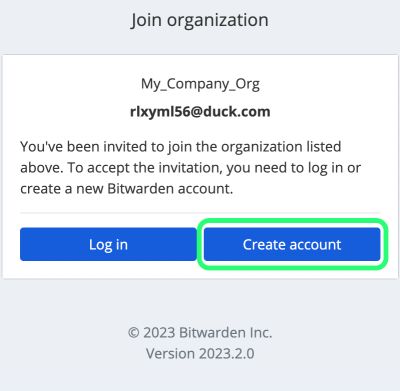 Créer un compte à partir de l'invitation de l'Org